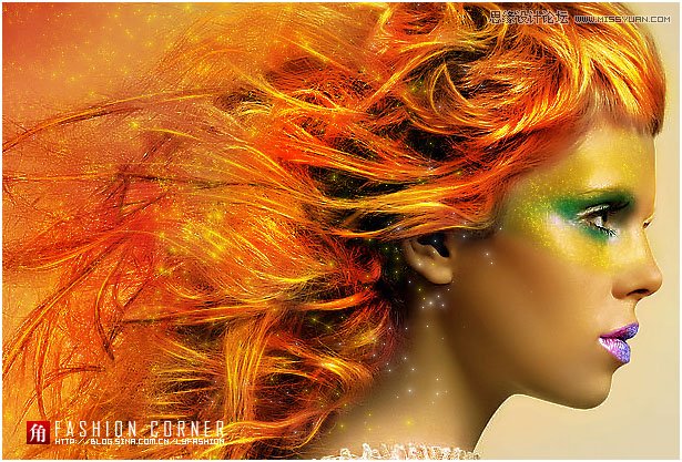 photoshop给模特照片添加炫彩的金黄色妆容 -