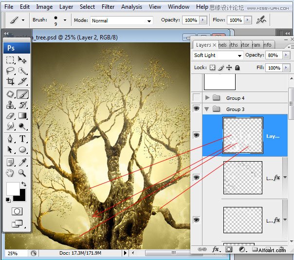 Photoshop打造闪金光的金苹果树场景教程,PS教程,图老师教程网