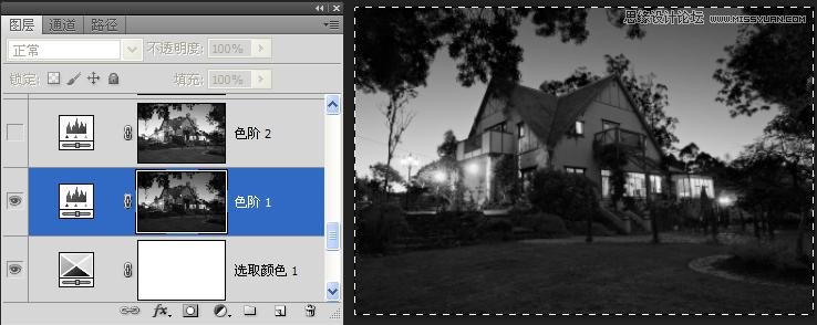 Photoshop制作别墅照片风格逼真的夜景效果,PS教程,图老师教程网