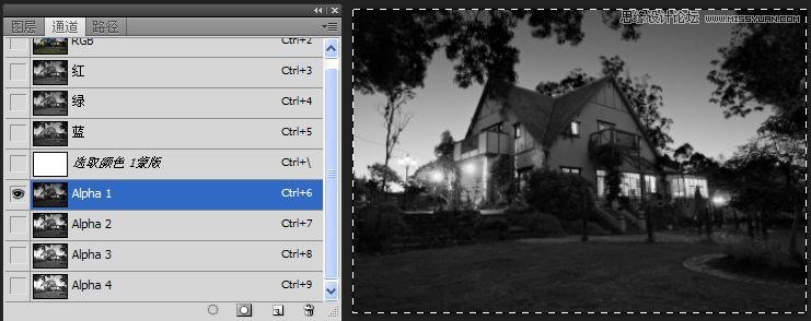 Photoshop制作别墅照片风格逼真的夜景效果,PS教程,图老师教程网