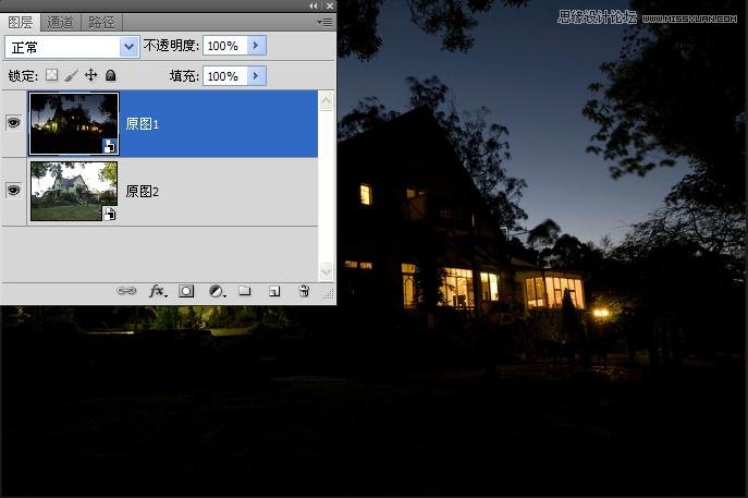 Photoshop制作别墅照片风格逼真的夜景效果,PS教程,图老师教程网