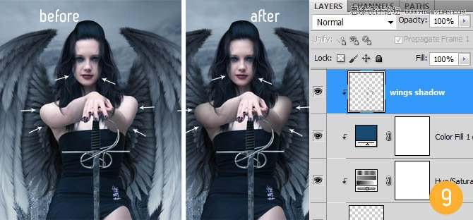 Photoshop合成冷色调风格的天使女武士,PS教程,图老师教程网