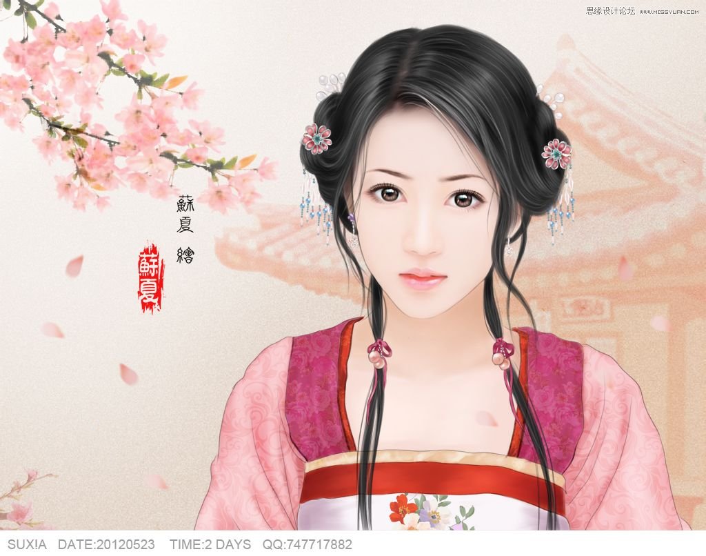 Photoshop绘制古装甜美的美女插画教程,PS教程,图老师教程网