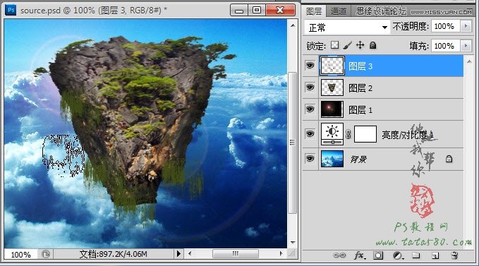 Photoshop合成蜀山奇幻悬浮仙境效果,PS教程,图老师教程网