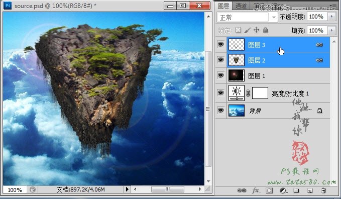 Photoshop合成蜀山奇幻悬浮仙境效果,PS教程,图老师教程网