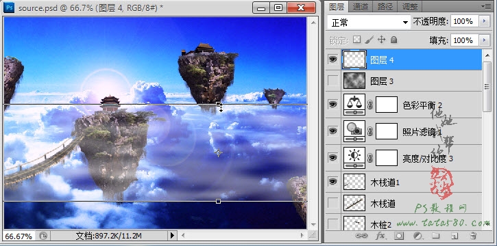 Photoshop合成蜀山奇幻悬浮仙境效果,PS教程,图老师教程网