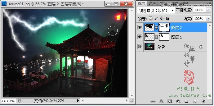 Photoshop合成城市上空的闪电效果,PS教程,图老师教程网