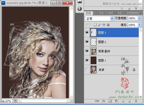 Photoshop使用修补法处理人物头发的细节部分,PS教程,图老师教程网