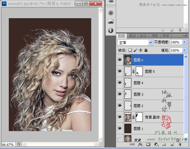 Photoshop使用修补法处理人物头发的细节部分,PS教程,图老师教程网