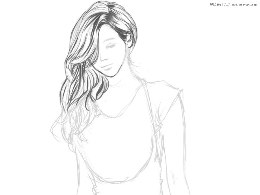 photoshop简单讲解黑白风格的美女绘画