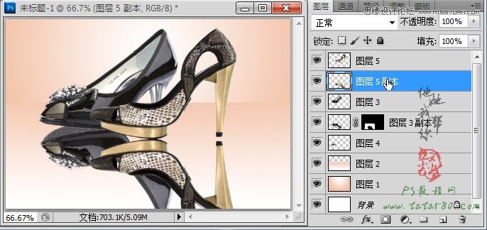 Photoshop解析淘宝鞋子倒影反射处理技巧,PS教程,图老师教程网