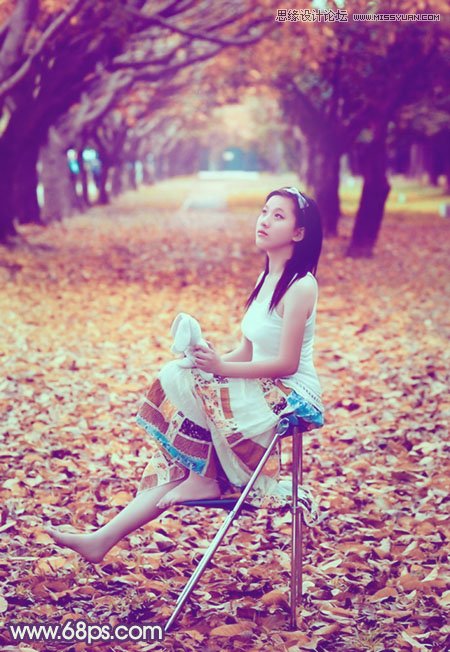 Photoshop调出公园美女唯美的紫红色调,PS教程,图老师教程网