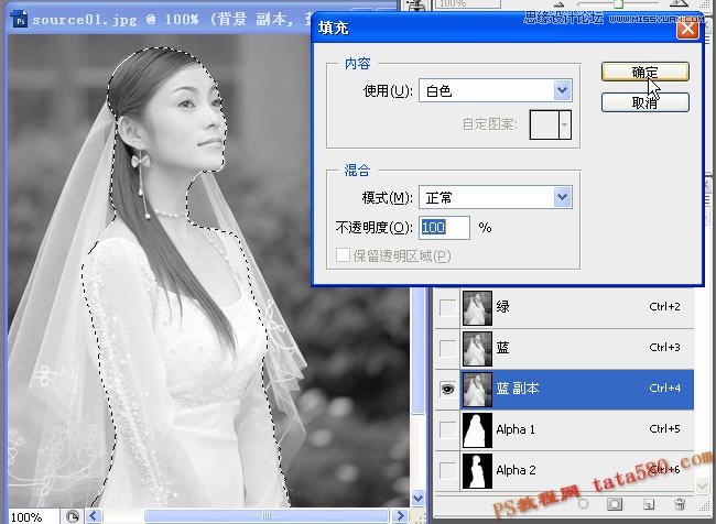 Photoshop抠图教程：使用通道给婚纱照片抠图,PS教程,图老师教程网