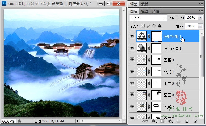 Photoshop合成山间云雾中梦幻天庭教程,PS教程,图老师教程网