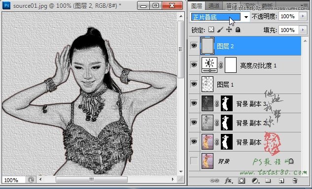 Photoshop打造舞蹈美女人物素描效果,PS教程,图老师教程网