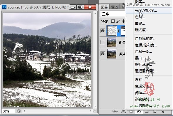 Photoshop给山间乡村照片添加雪景效果,PS教程,图老师教程网