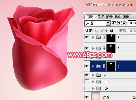 Photoshop绘制含苞欲放的鲜嫩红玫瑰,PS教程,图老师教程网