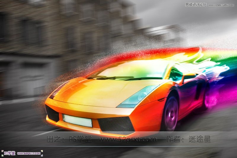 Photoshop设计梦幻炫彩效果的跑车场景,PS教程,图老师教程网