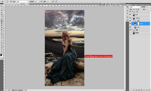 Photoshop合成坐在海边看海的忧郁女孩,PS教程,图老师教程网