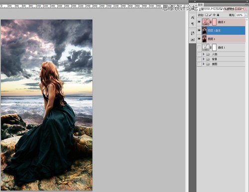 Photoshop合成坐在海边看海的忧郁女孩,PS教程,图老师教程网