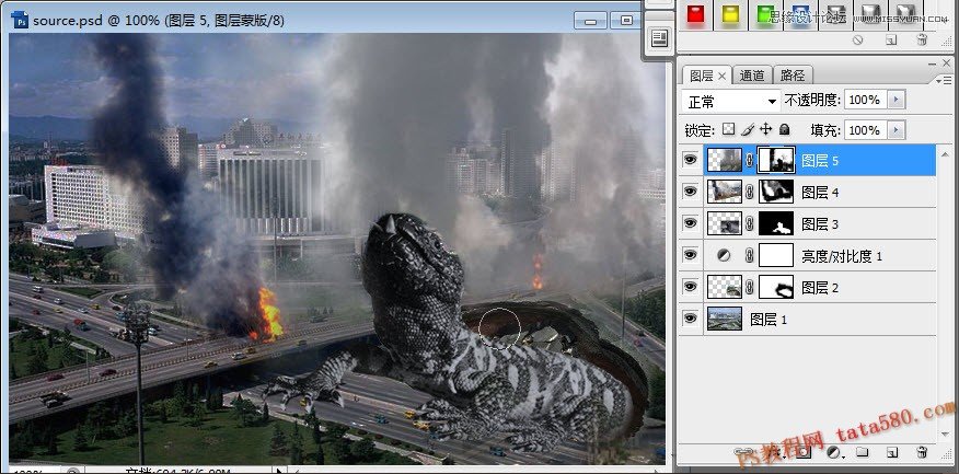Photoshop合成破土重生毁灭城市的哥斯拉,PS教程,图老师教程网