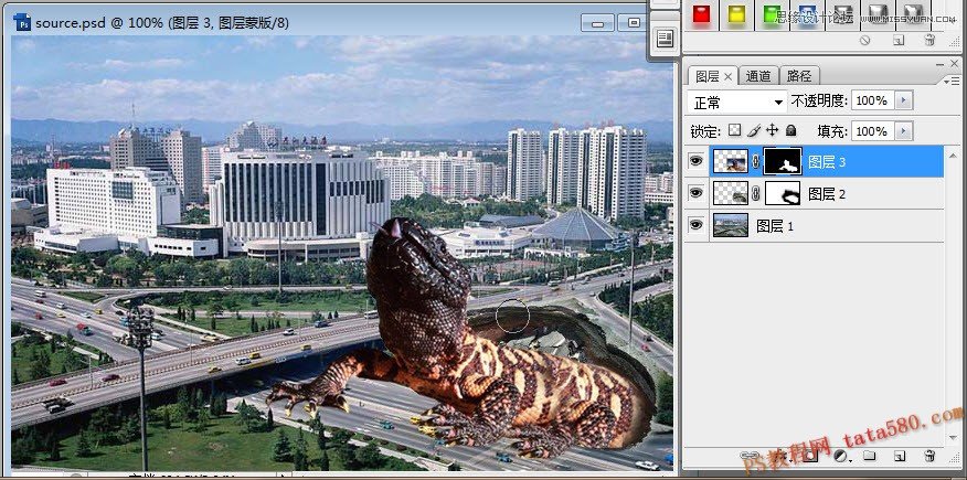 Photoshop合成破土重生毁灭城市的哥斯拉,PS教程,图老师教程网