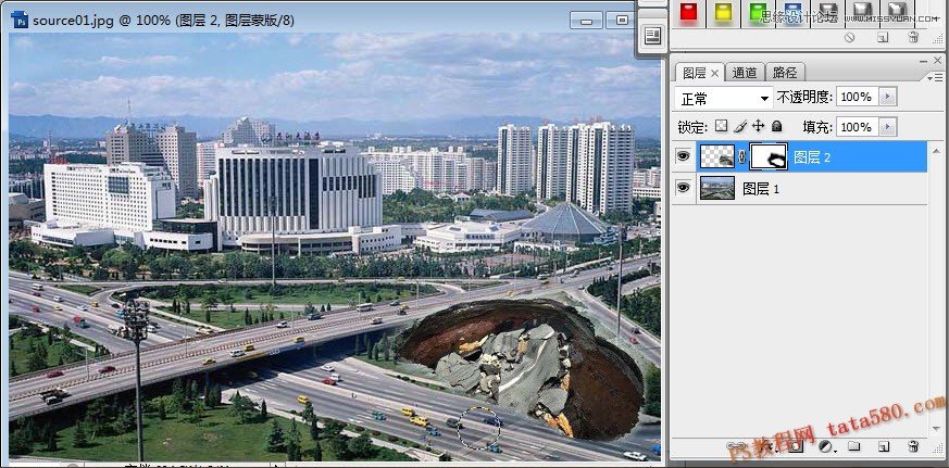 Photoshop合成破土重生毁灭城市的哥斯拉,PS教程,图老师教程网