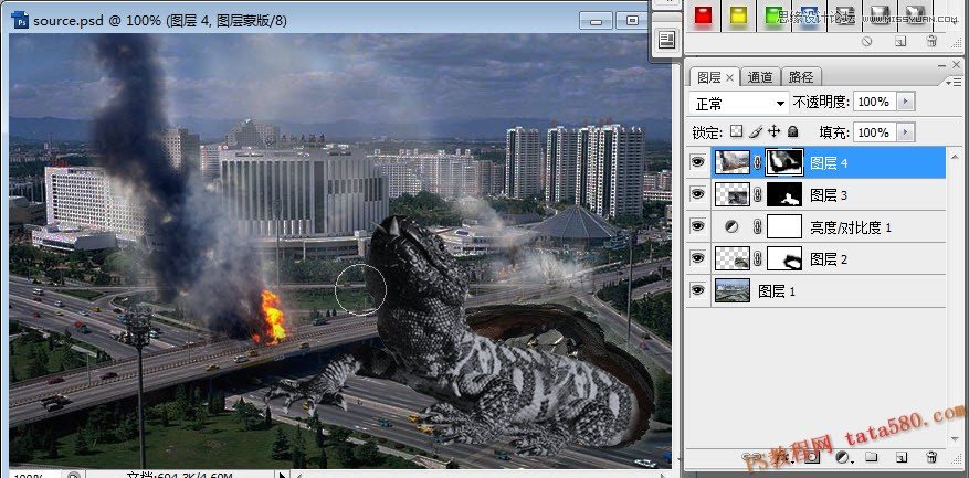 Photoshop合成破土重生毁灭城市的哥斯拉,PS教程,图老师教程网