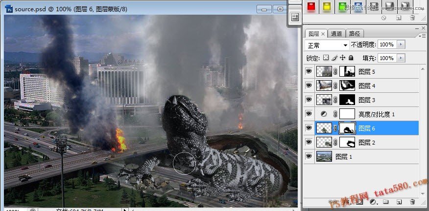 Photoshop合成破土重生毁灭城市的哥斯拉,PS教程,图老师教程网