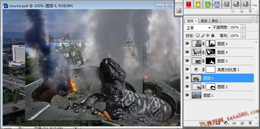 Photoshop合成破土重生毁灭城市的哥斯拉,PS教程,图老师教程网