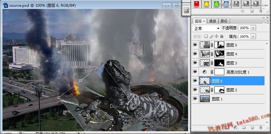 Photoshop合成破土重生毁灭城市的哥斯拉,PS教程,图老师教程网