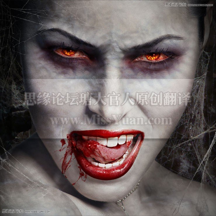 Photoshop合成眼冒火光的美女吸血鬼教程