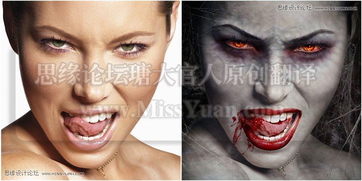 Photoshop合成眼冒火光的美女吸血鬼教程