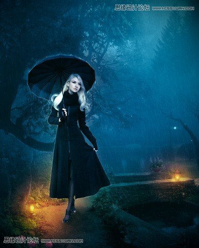 Photoshop合成在雨天公园里行走的美女教程,PS教程,图老师教程网