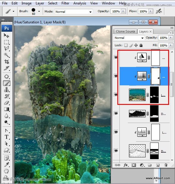 Photoshop创意合成海水中漂流的许愿瓶和海岛,PS教程,图老师教程网