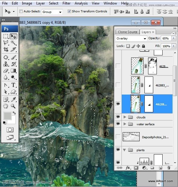 Photoshop创意合成海水中漂流的许愿瓶和海岛,PS教程,图老师教程网