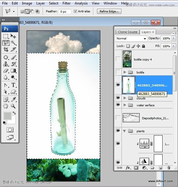 Photoshop创意合成海水中漂流的许愿瓶和海岛,PS教程,图老师教程网