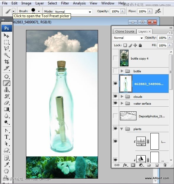 Photoshop创意合成海水中漂流的许愿瓶和海岛,PS教程,图老师教程网