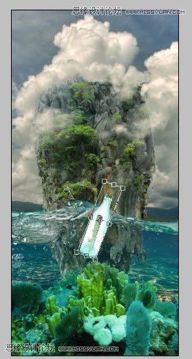 Photoshop创意合成海水中漂流的许愿瓶和海岛,PS教程,图老师教程网