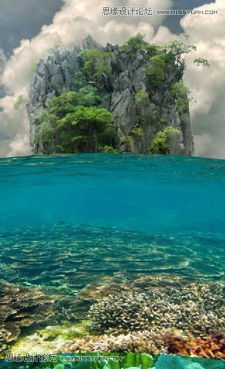 Photoshop创意合成海水中漂流的许愿瓶和海岛,PS教程,图老师教程网
