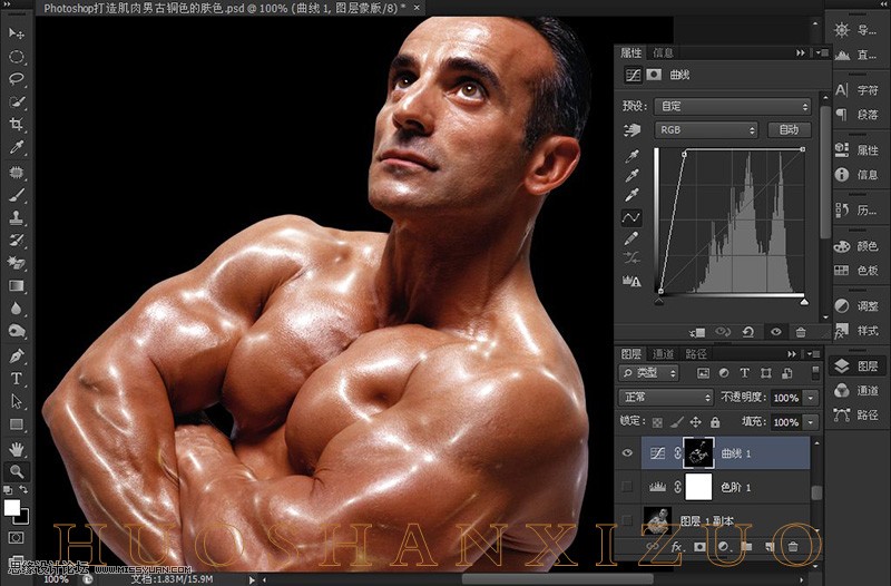 Photoshop调出质感古铜色的健美肌肉男效果,PS教程,图老师教程网