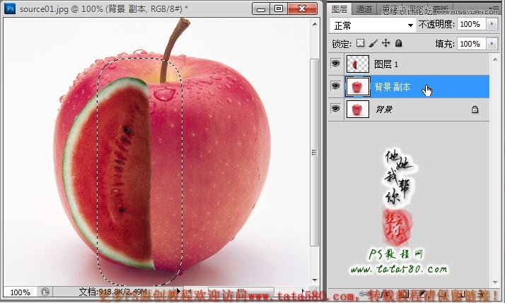 Photoshop移花接木给西瓜和苹果完美嫁接,PS教程,图老师教程网