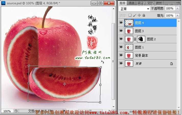 Photoshop移花接木给西瓜和苹果完美嫁接,PS教程,图老师教程网