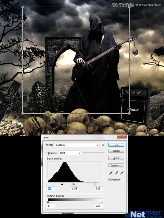 Photoshop合成正在弹着火吉他的巫师,PS教程,图老师教程网
