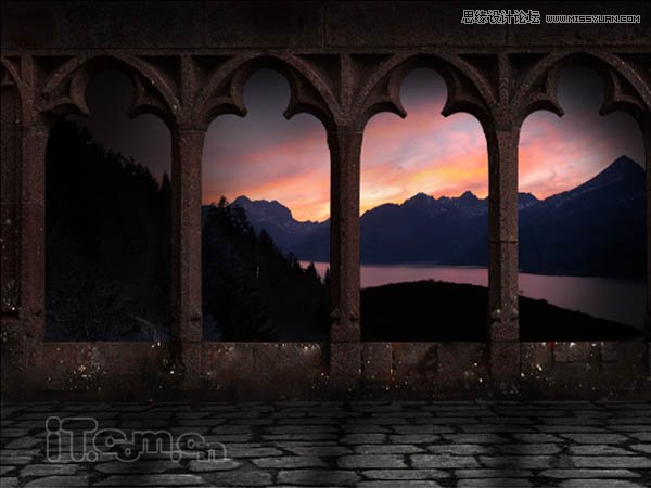 Photoshop绘制古城堡阳台夕阳景色,PS教程,图老师教程网