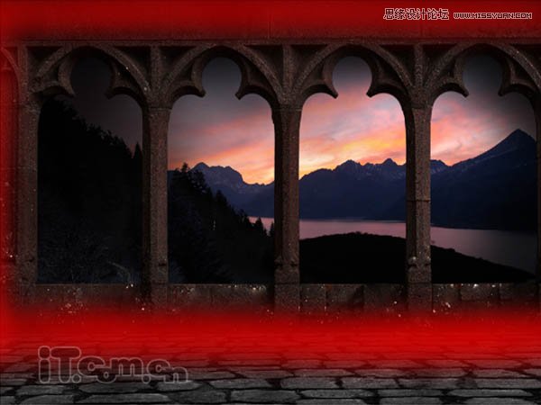 Photoshop绘制古城堡阳台夕阳景色,PS教程,图老师教程网