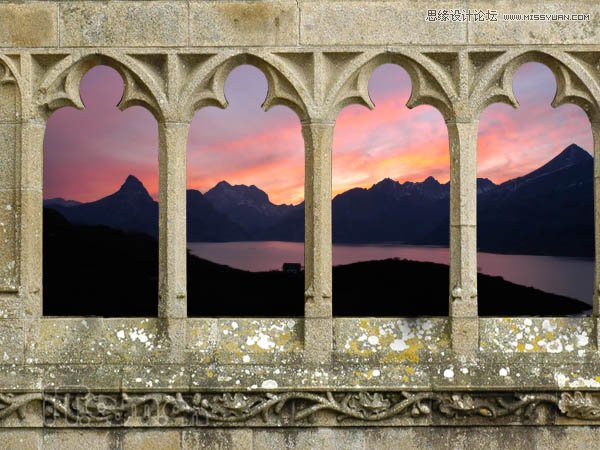 Photoshop绘制古城堡阳台夕阳景色,PS教程,图老师教程网