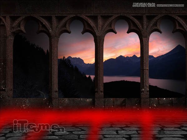 Photoshop绘制古城堡阳台夕阳景色,PS教程,图老师教程网