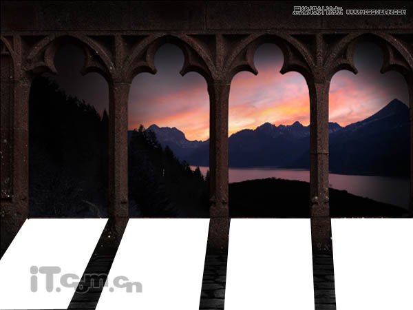 Photoshop绘制古城堡阳台夕阳景色,PS教程,图老师教程网