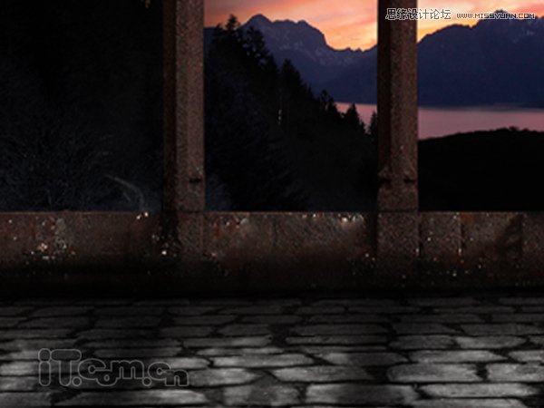 Photoshop绘制古城堡阳台夕阳景色,PS教程,图老师教程网